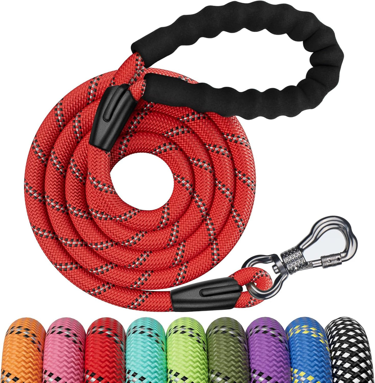 NTR heavy duty long distance dog tether showcasing reflective stitching for night safety