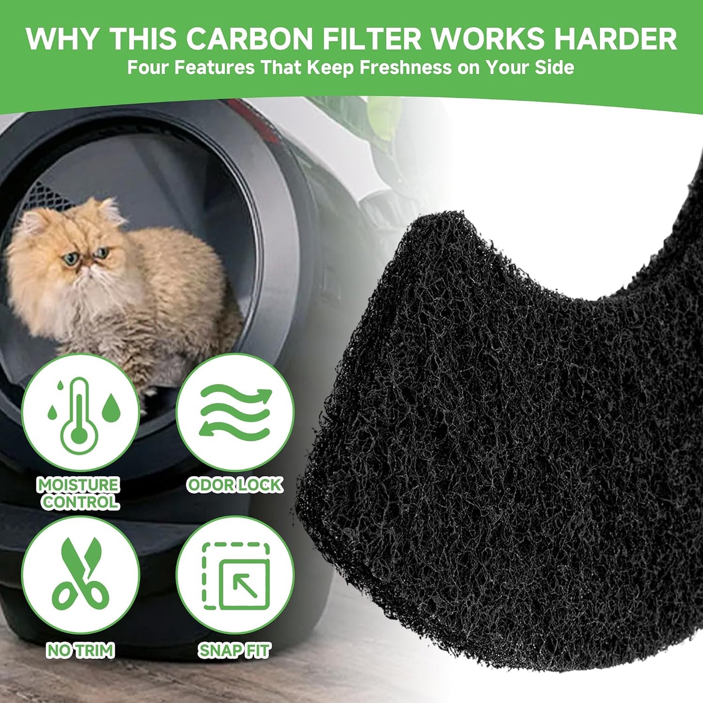 Demonstration of installing the moisture control charcoal pad onto the litter box globe