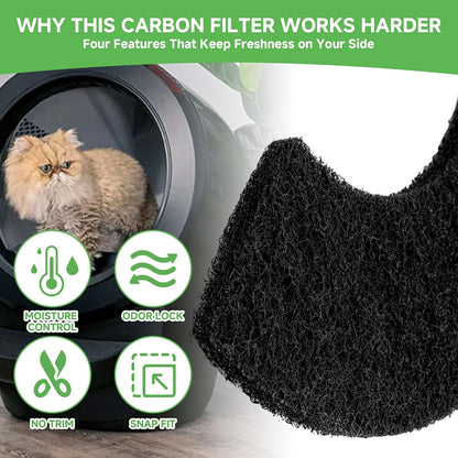 Demonstration of installing the moisture control charcoal pad onto the litter box globe