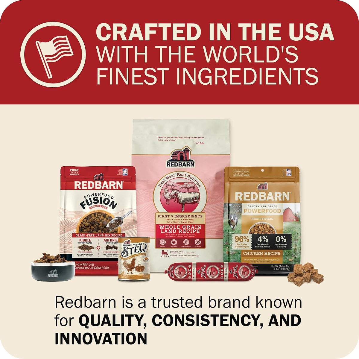 Redbarn Powerfood Fusion Air Dried Kibble Blend - Grain Free Land Beef Lamb Recipe - Made in USA Adult Dry Dog Food with Superfoods, Prebiotics, Postbiotics - 3.5lb Bag - Image 9