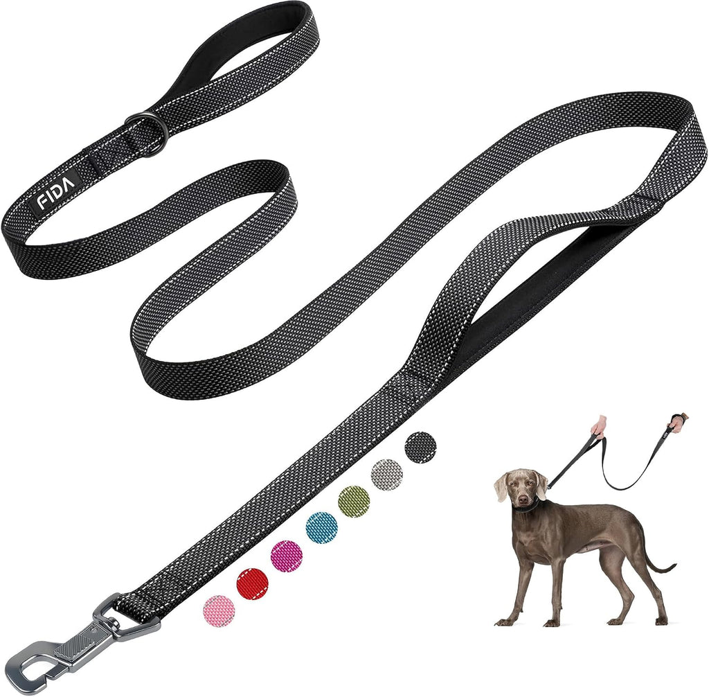 Fida 4 FT Heavy Duty Dog Leash with 2 Comfortable Padded Handles, Traffic Handle & Advanced Easy Snap Hook, Reflective Walking Lead for Large, Medium & Small Breed Dogs (4 FT x 1" Wide, Black) - Image 9