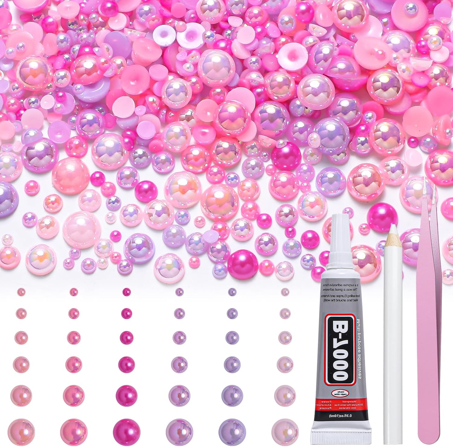 Tatiwoo flatback pearls for crafting front view with mixed pink and purple gems