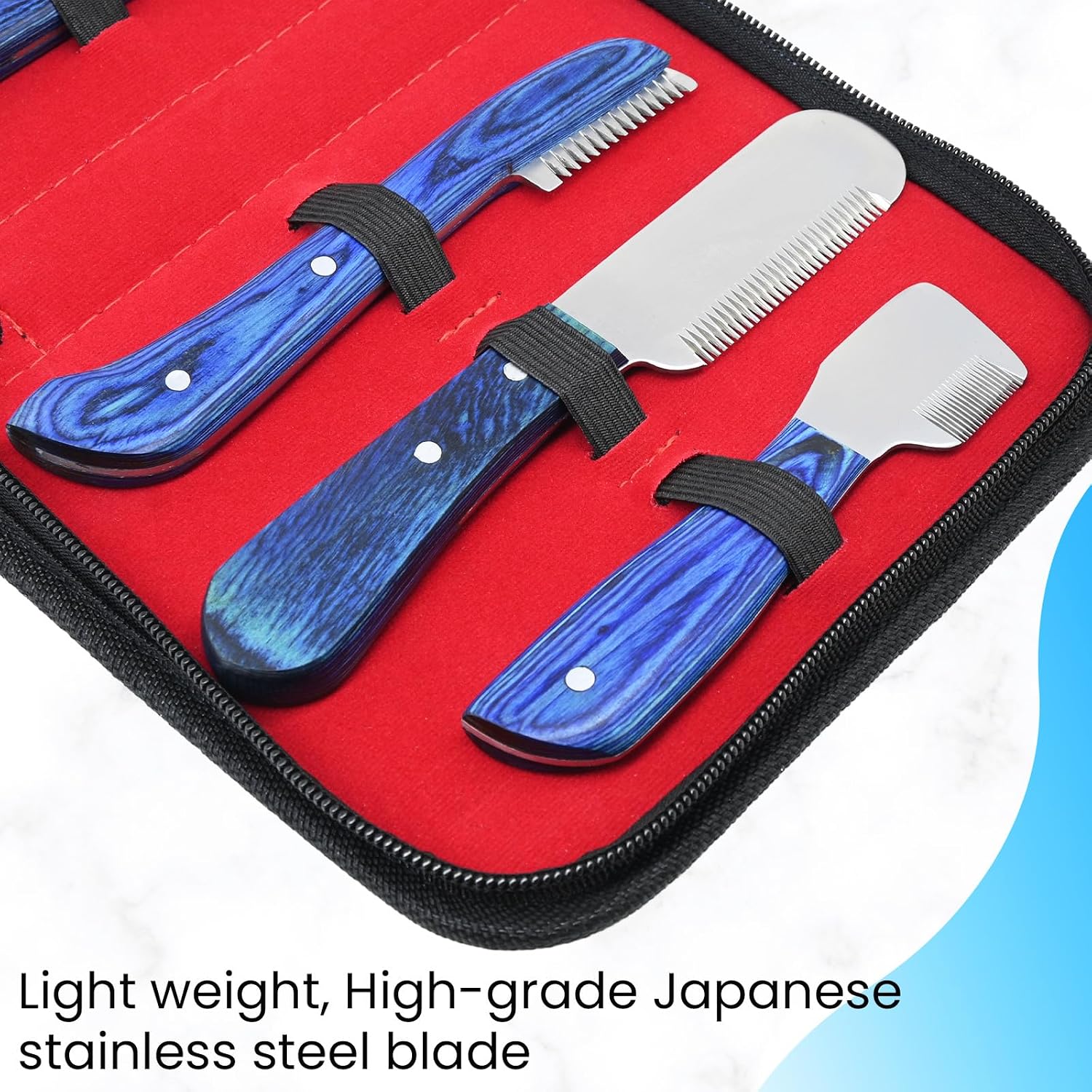Fine and extra fine carding knives for detailed pet grooming