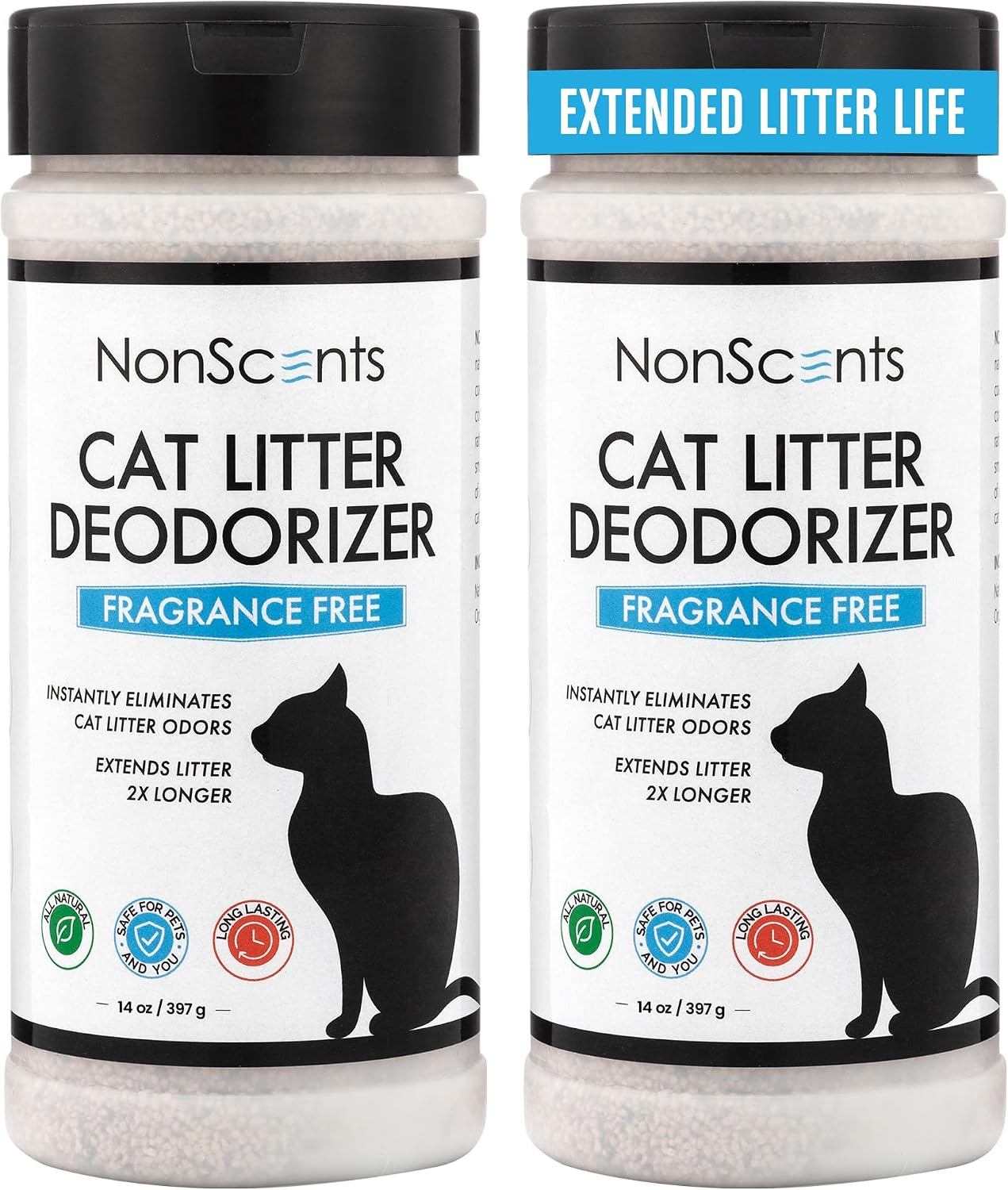 NonScents odorless pet litter deodorizer packaging back label with usage instructions