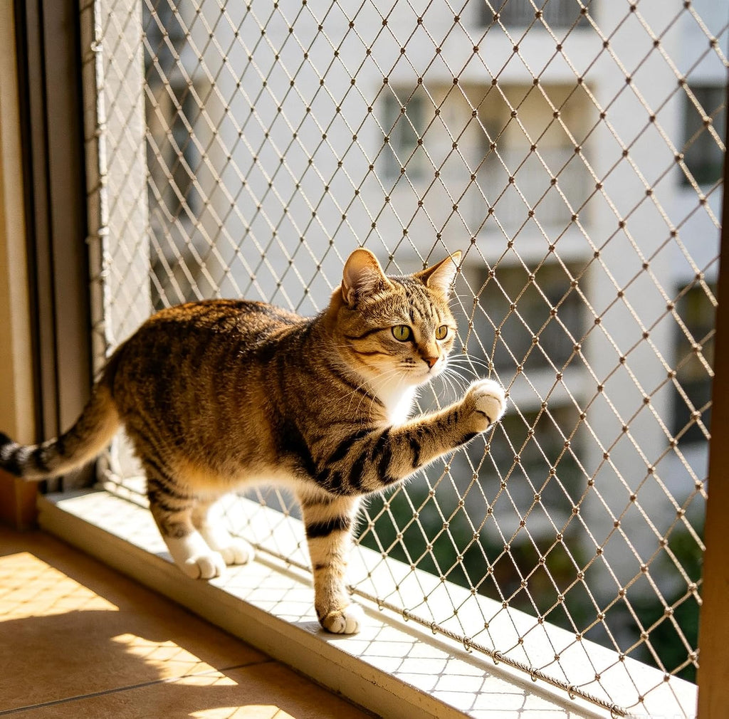 HomyPower Cat Balcony Netting 10x13ft full view with heavy-duty mesh texture