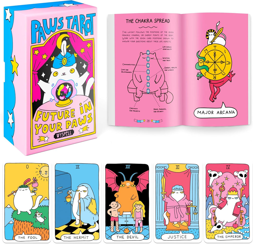 Wyspell Cat Tarot deck with guidebook front view