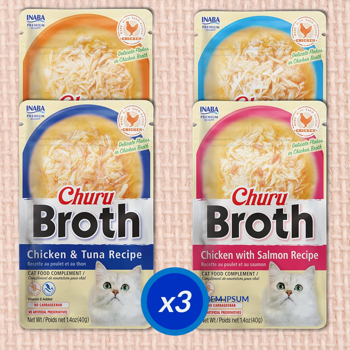 Detailed ingredients label on Inaba Churu Broth for cats