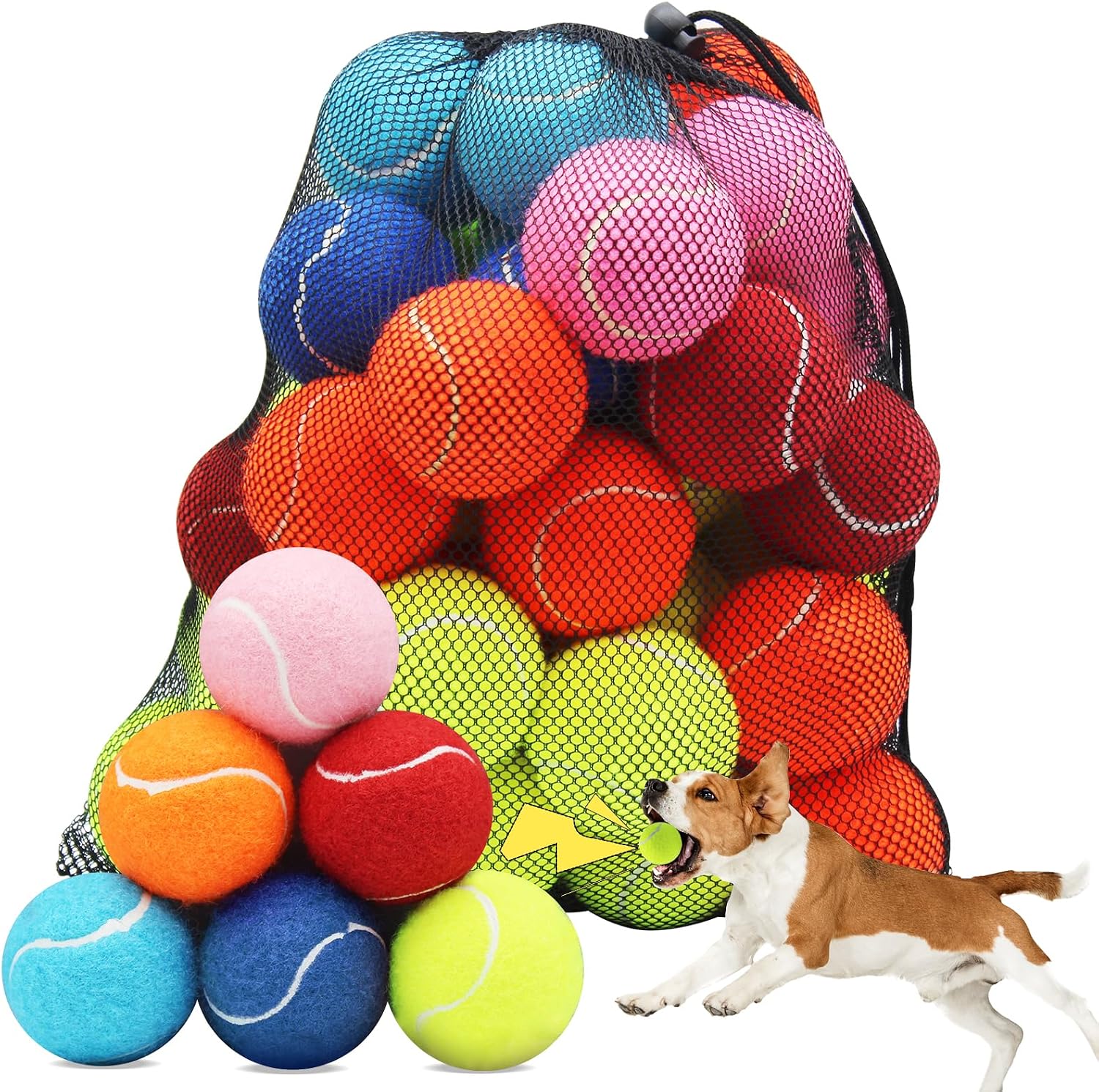 Swingers Squeaky Tennis Balls for Dogs,2.5 inch Training Tennis Balls,Exercise Ball for Pet Dog with Mesh Carry Bag Easy to Transport (Multicolor, 6 Pack) - Image 12