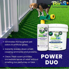 Enzyme turf cleaner applied to outdoor synthetic grass pet run for ammonia removal.