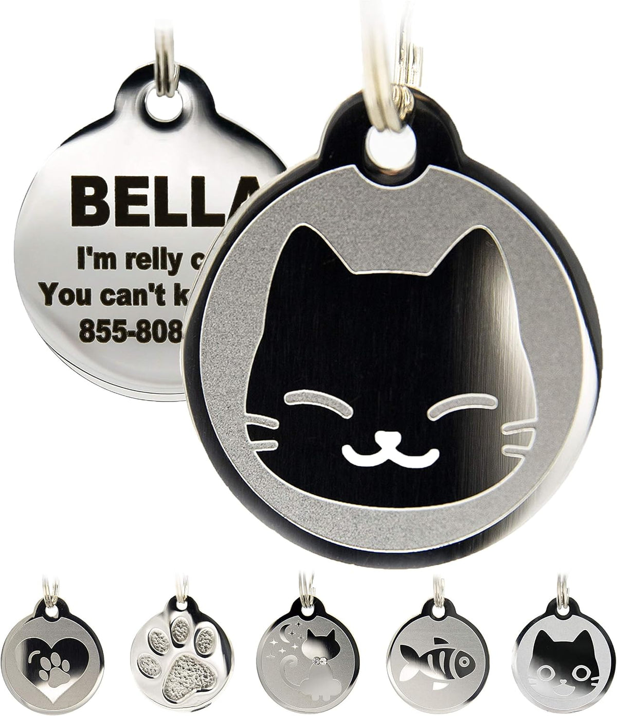 Stainless Steel Cat ID Tags - Engraved Personalized Tags with up to 4 Lines of Text, Cat Shape - Image 10