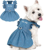 Denim Cat Dog Dress Clothes for Small Dogs with Leash Ring Summer Girl Small Dog Clothes Outfit Belly Velcro Fastening Cat Outfits&Apparel for Girl - Image 10