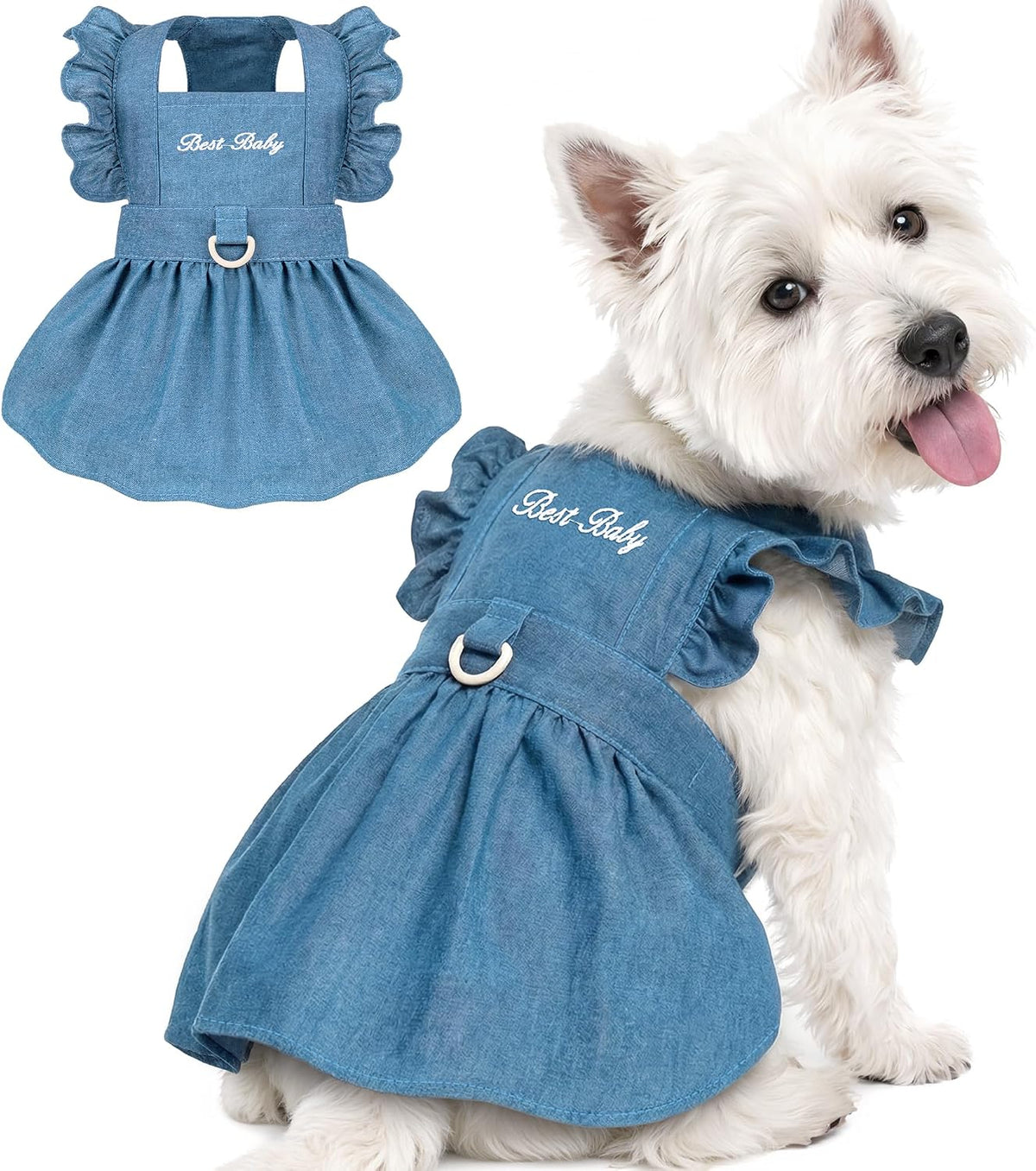Denim Cat Dog Dress Clothes for Small Dogs with Leash Ring Summer Girl Small Dog Clothes Outfit Belly Velcro Fastening Cat Outfits&Apparel for Girl - Image 10