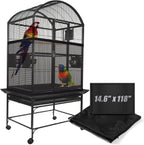 KFPPLXQ bird cage netting seed catcher front view black mesh skirt for indoor pet bird habitats.