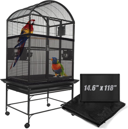 KFPPLXQ bird cage netting seed catcher front view black mesh skirt for indoor pet bird habitats.