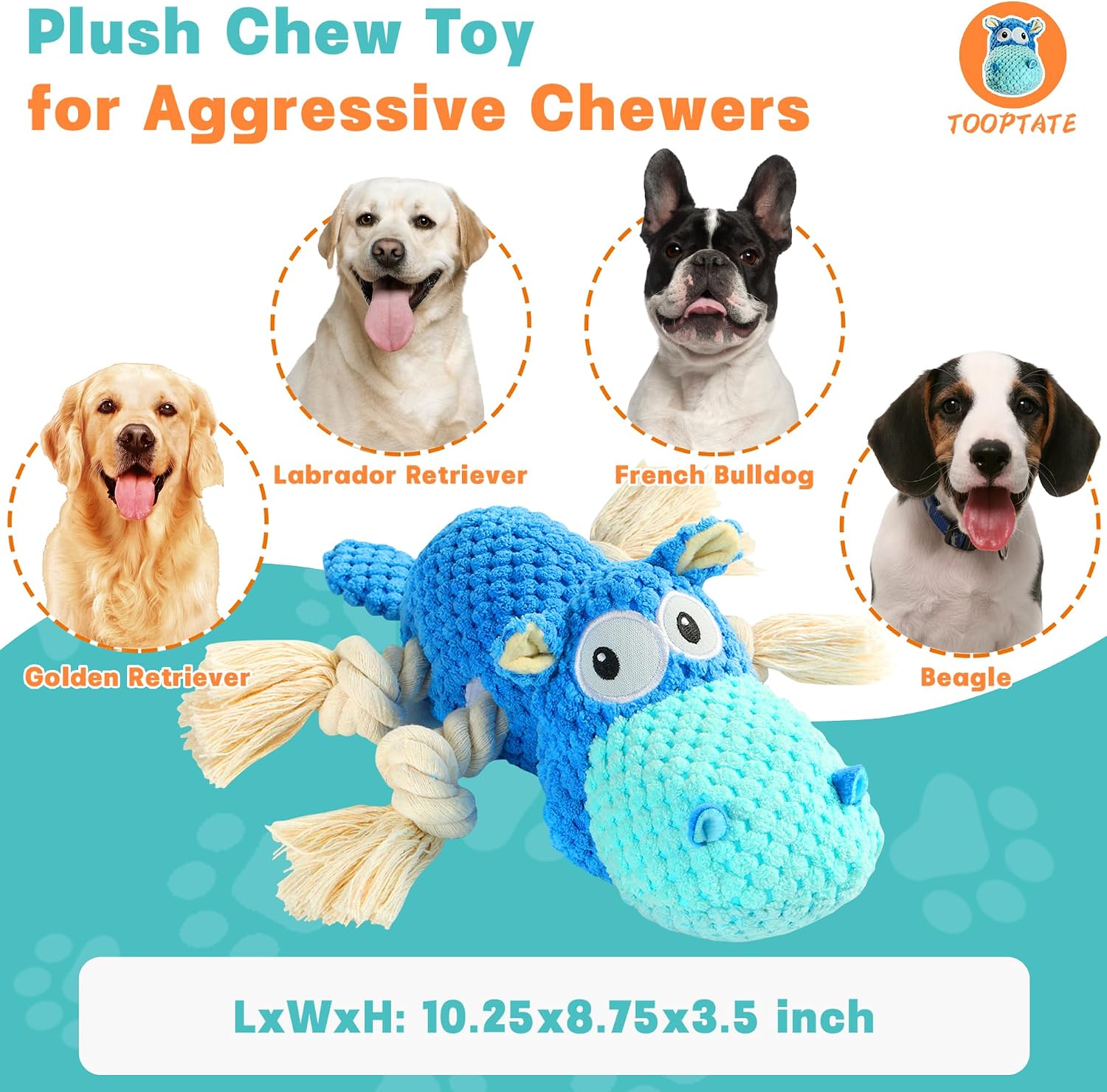 TOOPTATE interactive dog toy with sturdy rope limbs for medium and large breeds