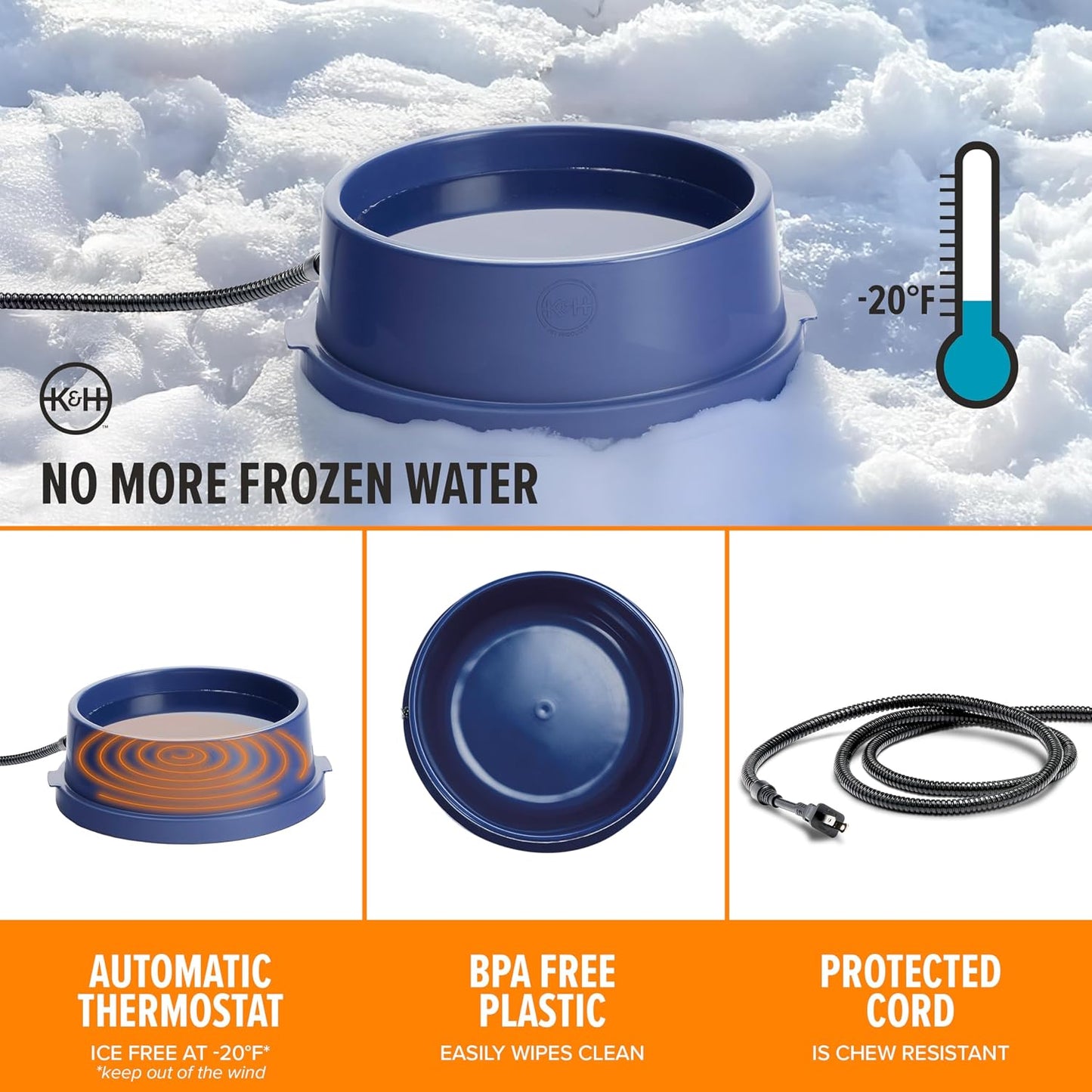 K&H Pet Products Thermal Bowl ninety six ounce capacity water dish filled for outdoor cats and dogs