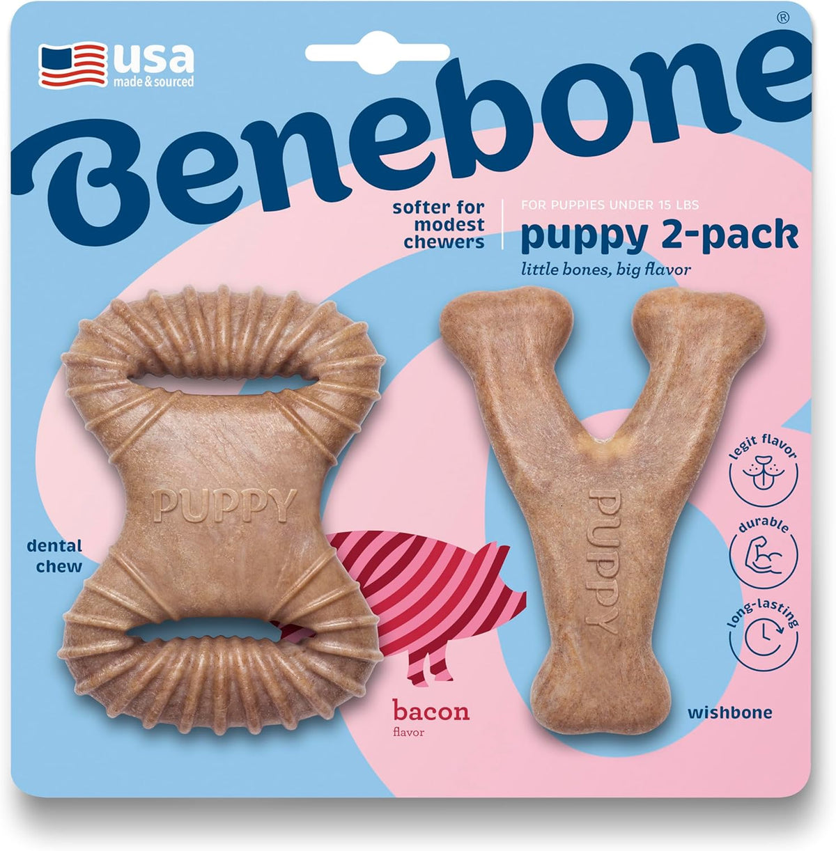 Benebone Puppy 2-Pack Dental Chew/Wishbone Durable Dog Chew Toys for Gentle Chewers, Real Bacon, Made in USA, Small - Image 14