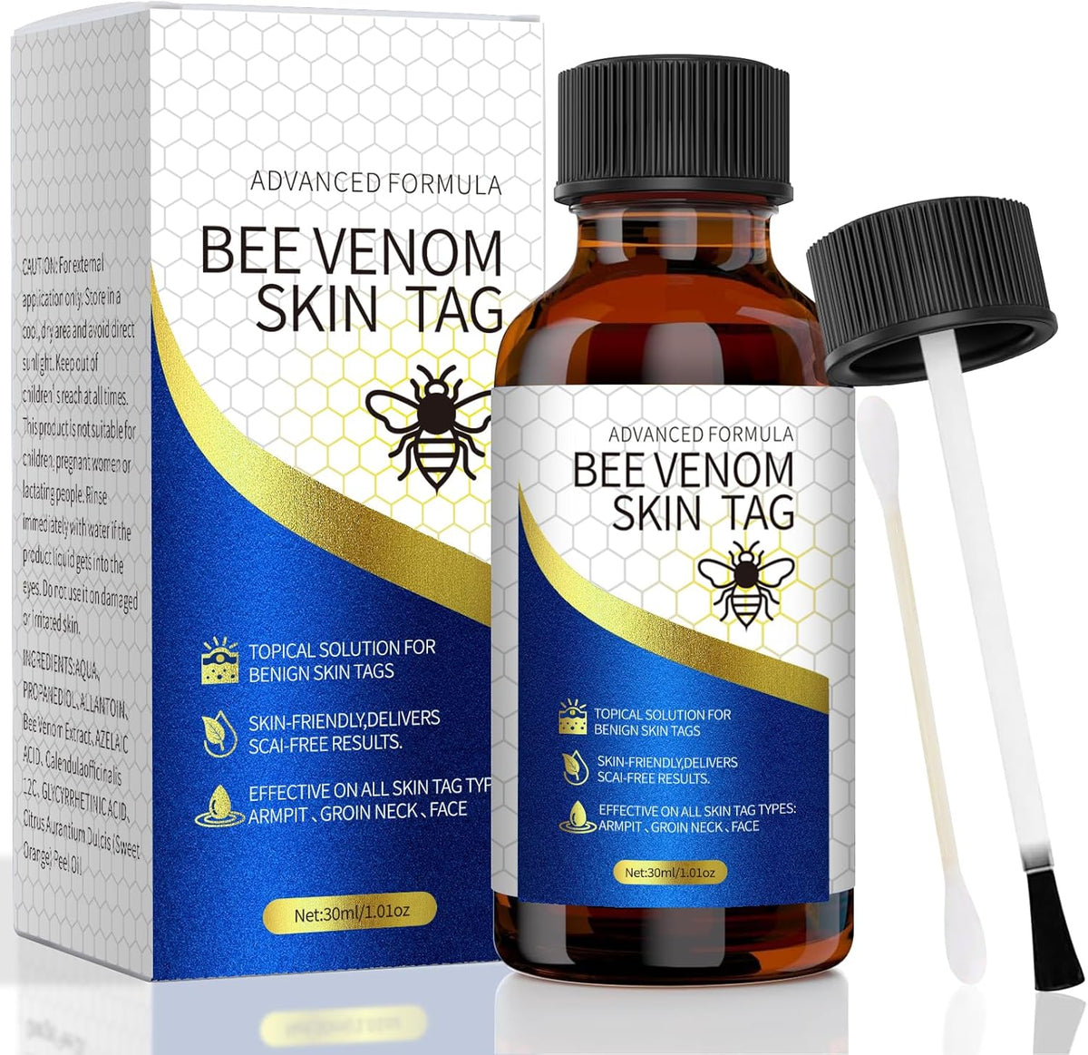 TWICETWO Bee Venom Skin Tag Remover 30ml bottle front view for painless tag removal.