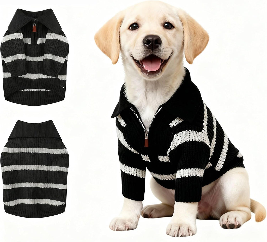 Small Dog Sweater with Zipper, Knitted Striped Pullover Dog Clothes for Cold Weather, Thick Warm Cozy Stretchy Sweater for Chihuahua, Bulldog, Dachshund, Pug(Red & White Strip, S) - Image 9