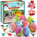 Qivatex dinosaur bath bombs front view of the 9 count gift set packaging