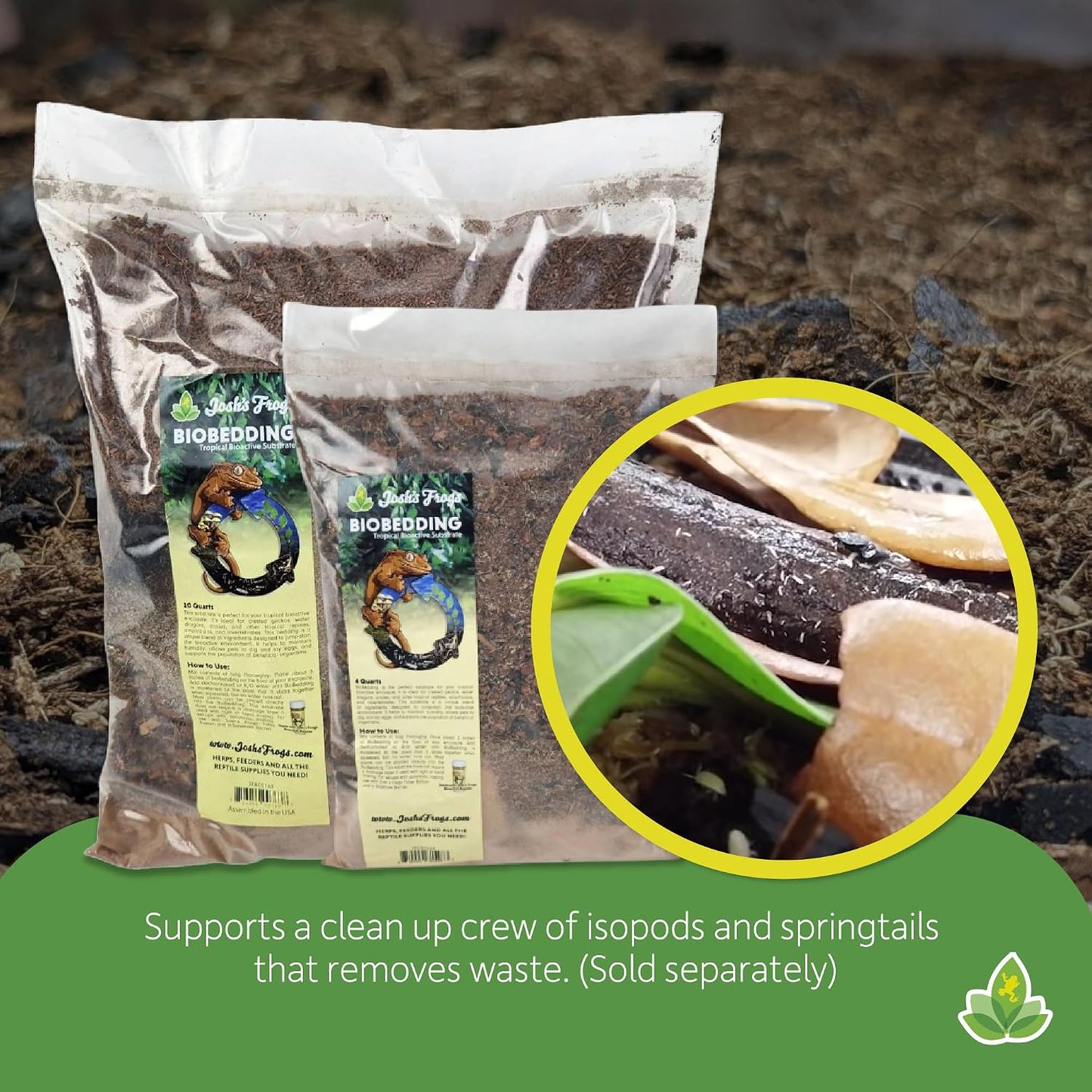 Josh's Frogs BioBedding Tropical Bioactive Substrate backing instructions and guidelines for automatic misting systems