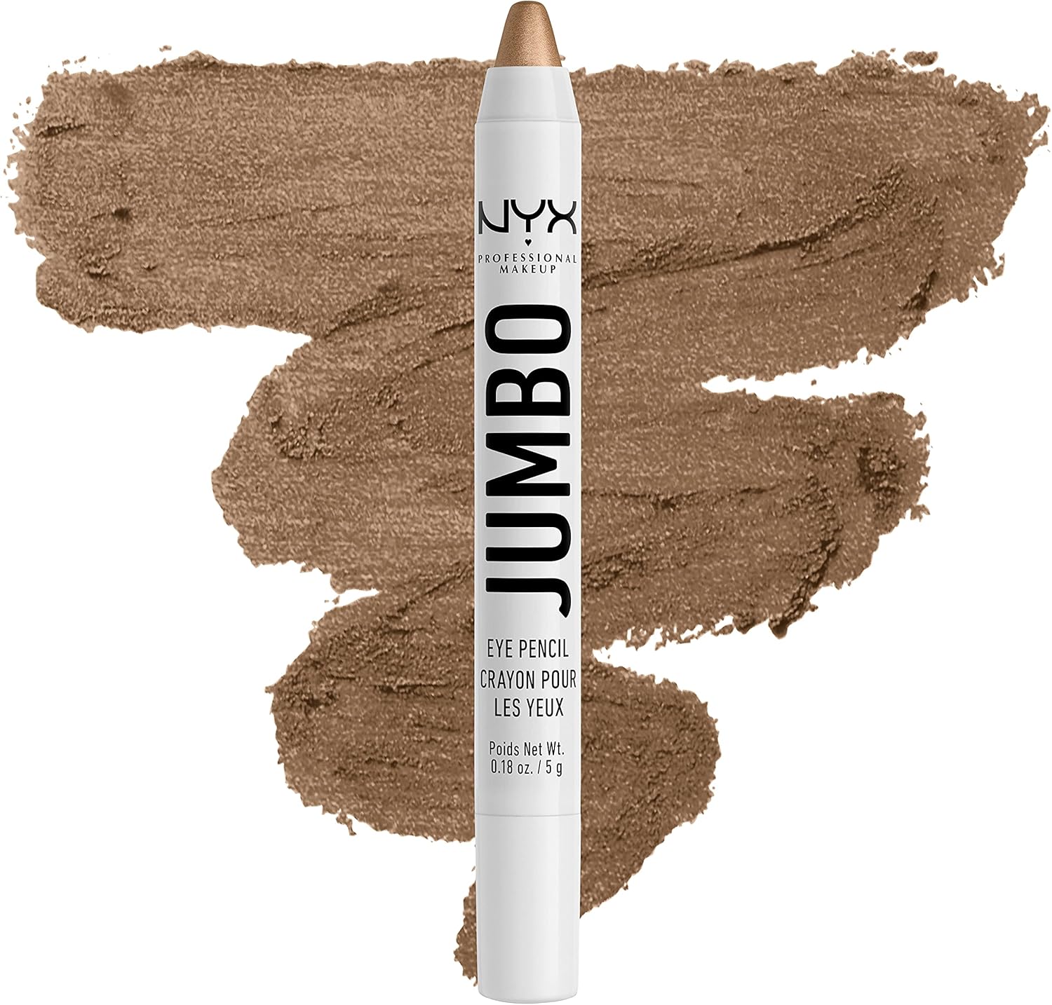 NYX Professional Makeup Jumbo Eye Pencil in Iced Mocha front view showcasing the metallic eyeshadow stick.