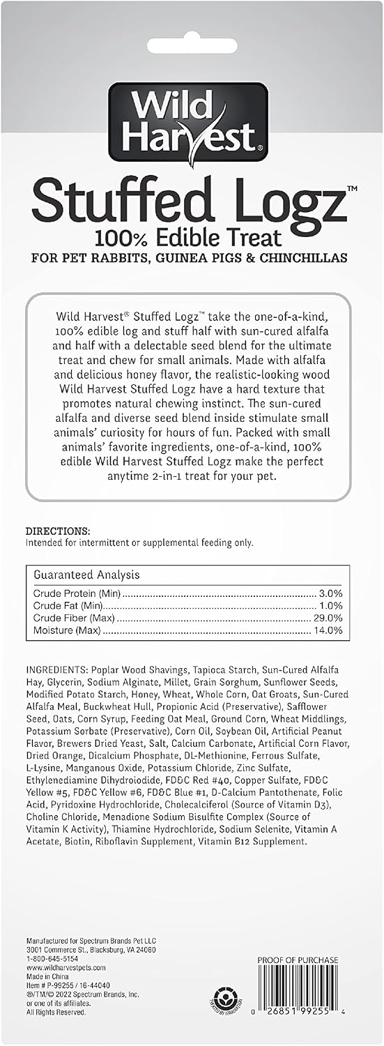 Wild Harvest Stuffed Logz edible small pet treat package details