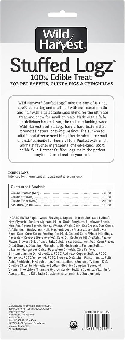 Wild Harvest Stuffed Logz 2-in-1 edible chew showing peanut butter outer shell