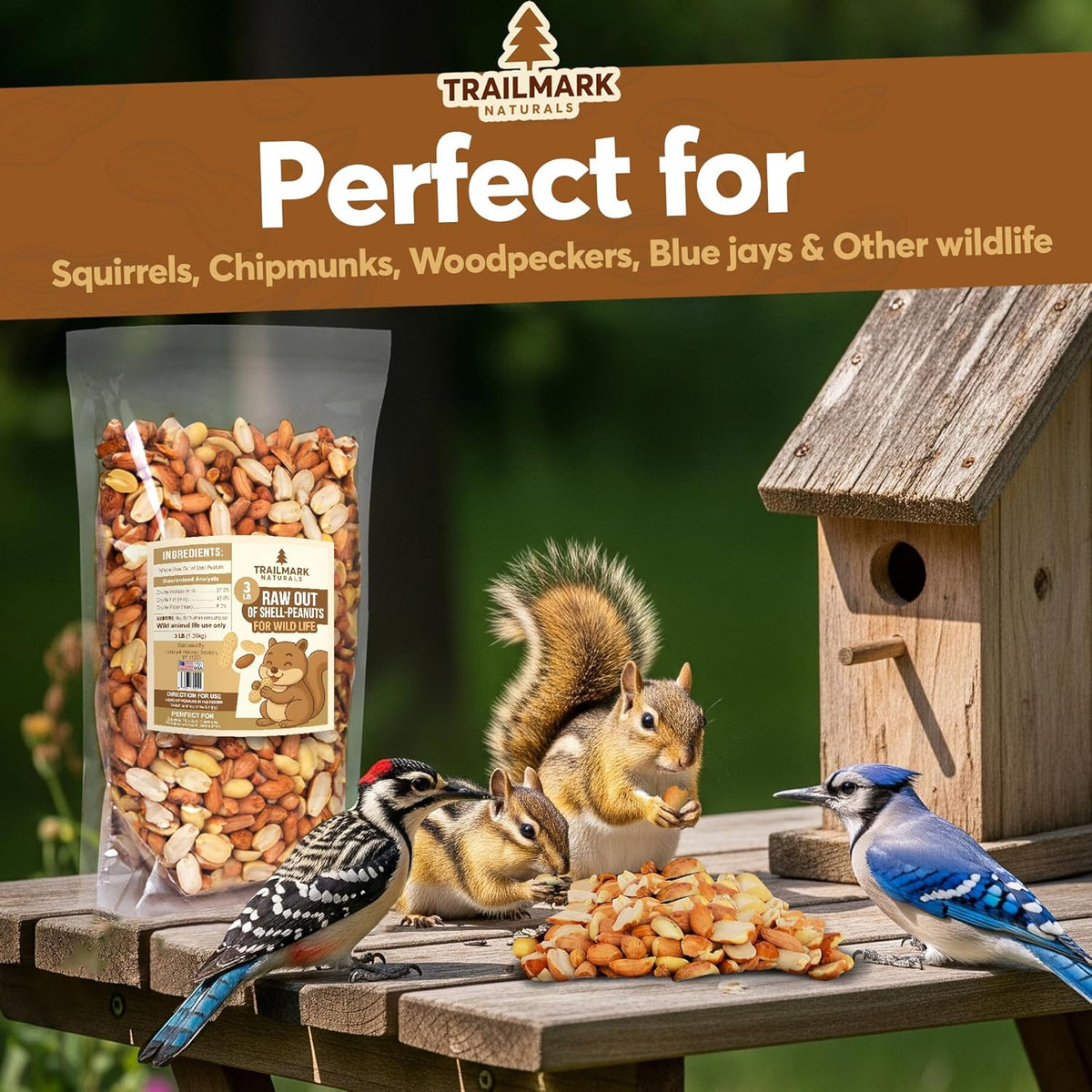 Trailmark Naturals 10 pound bag of squirrel food on grass