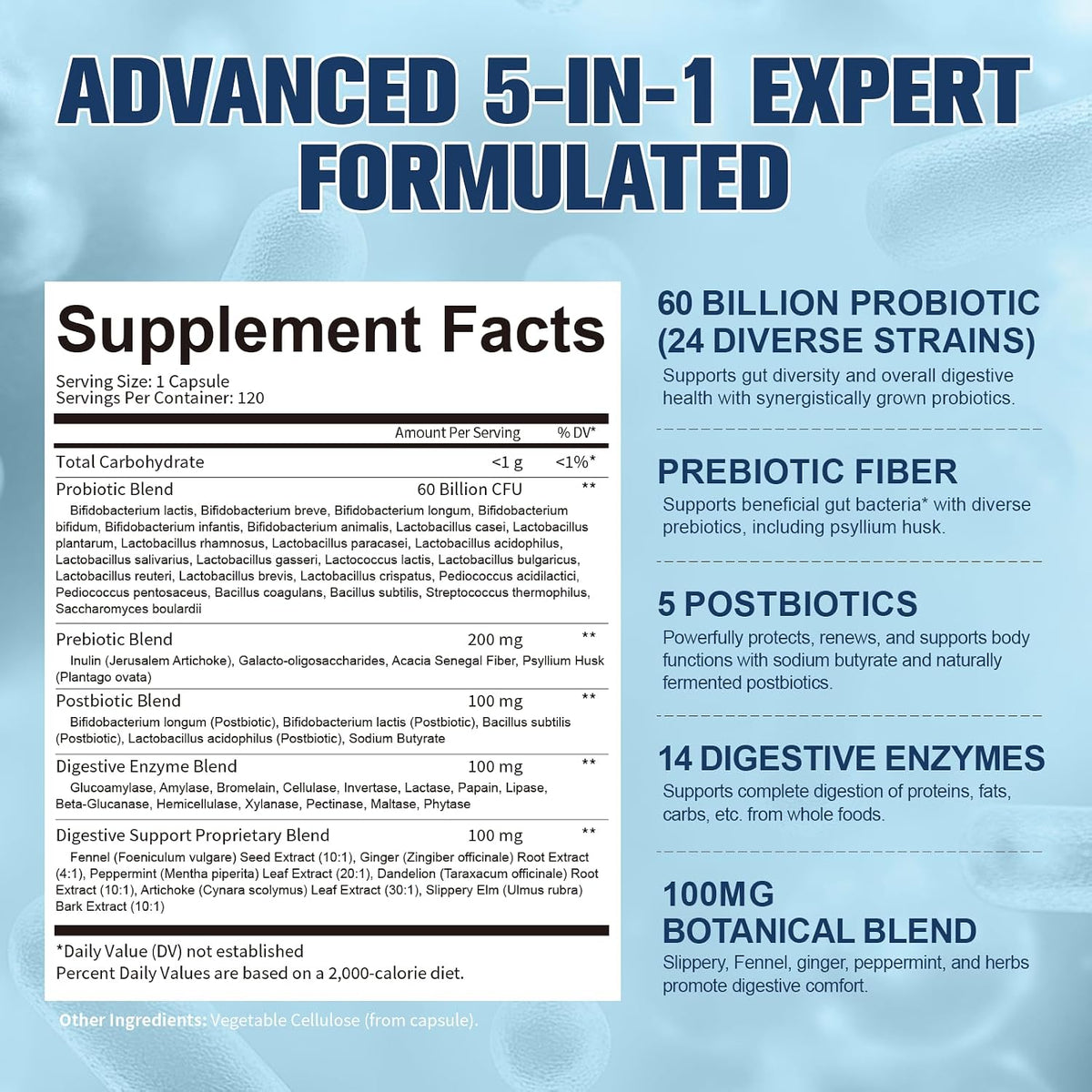 Totaria probiotic supplement ingredients and nutrition facts panel