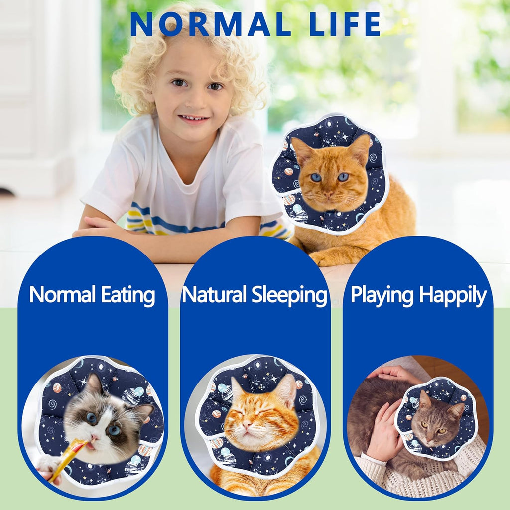 Flexible feline elizabethan collar folded for compact storage and travel convenience