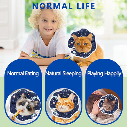 Flexible feline elizabethan collar folded for compact storage and travel convenience