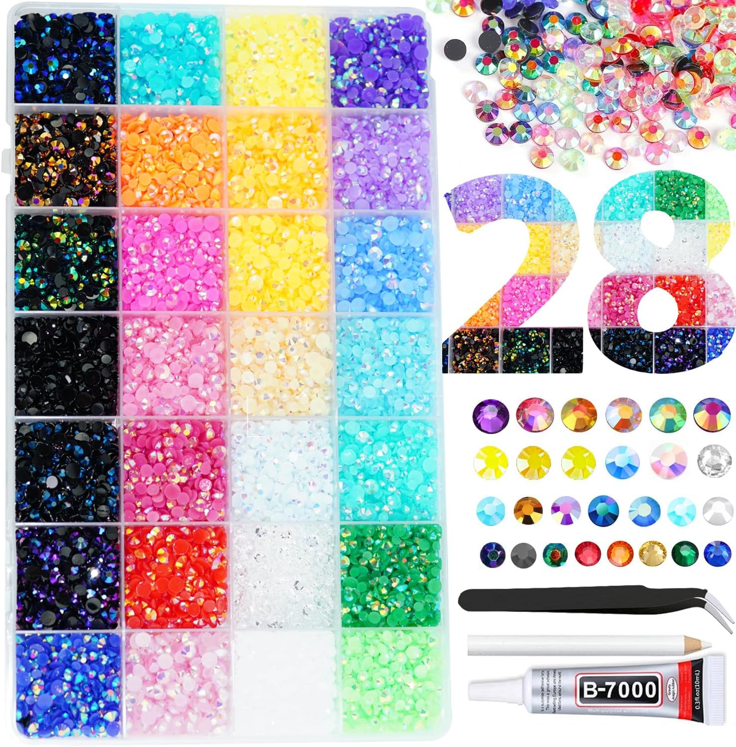 Alociam 22000 piece resin rhinestone kit with 28 colors in storage box