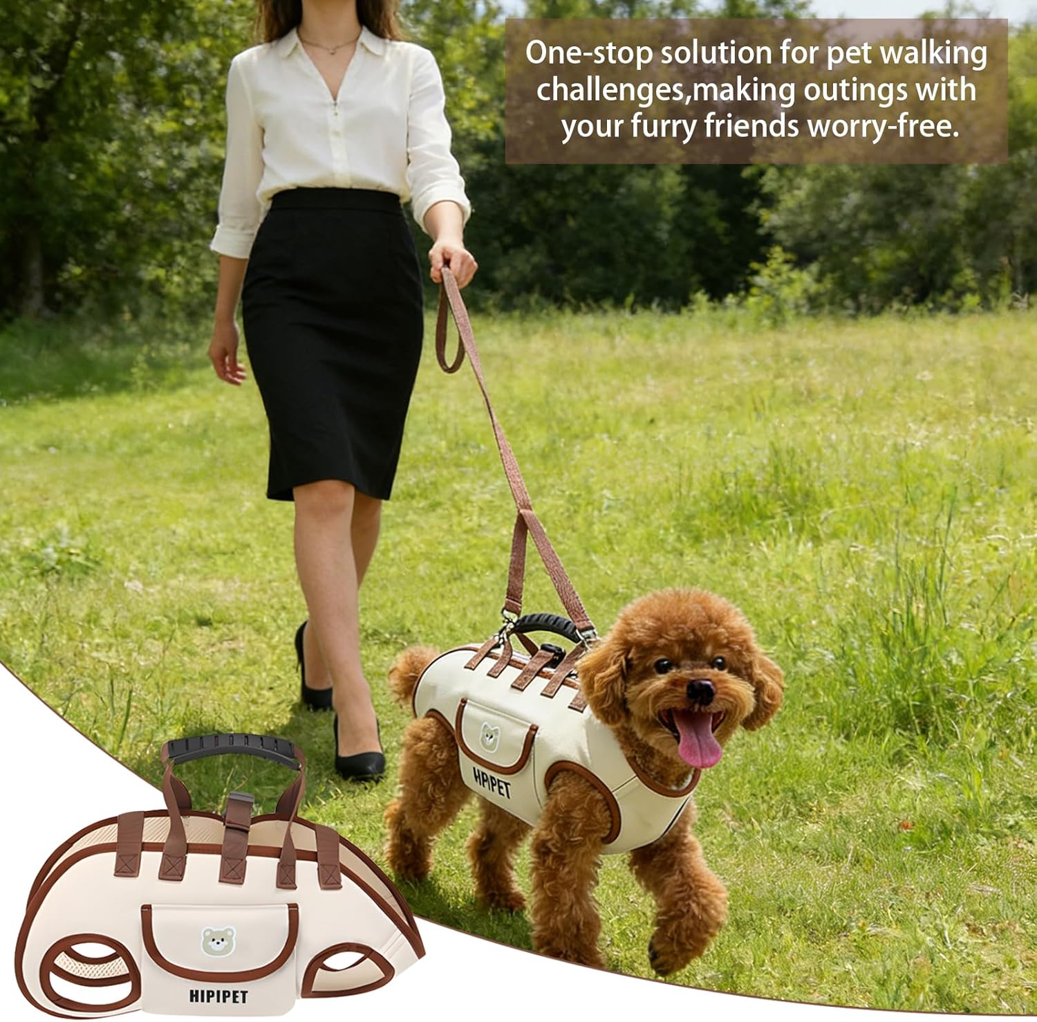 DZ Duozhan Dog Lift Harness for Small Dogs, Full Body Support Sling with Adjustable Handle for Senior Injured Disabled Pets, Hands-Free Shoulder Pet Carrier (Beige, Medium) - Image 6