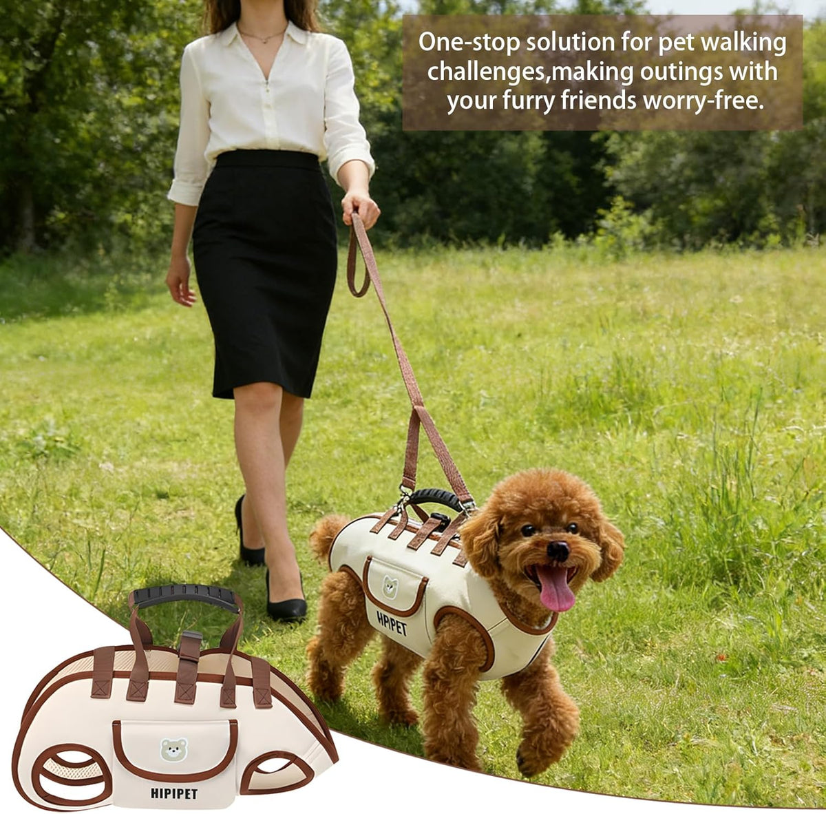 DZ Duozhan Dog Lift Harness for Small Dogs, Full Body Support Sling with Adjustable Handle for Senior Injured Disabled Pets, Hands-Free Shoulder Pet Carrier (Beige, Medium) - Image 6