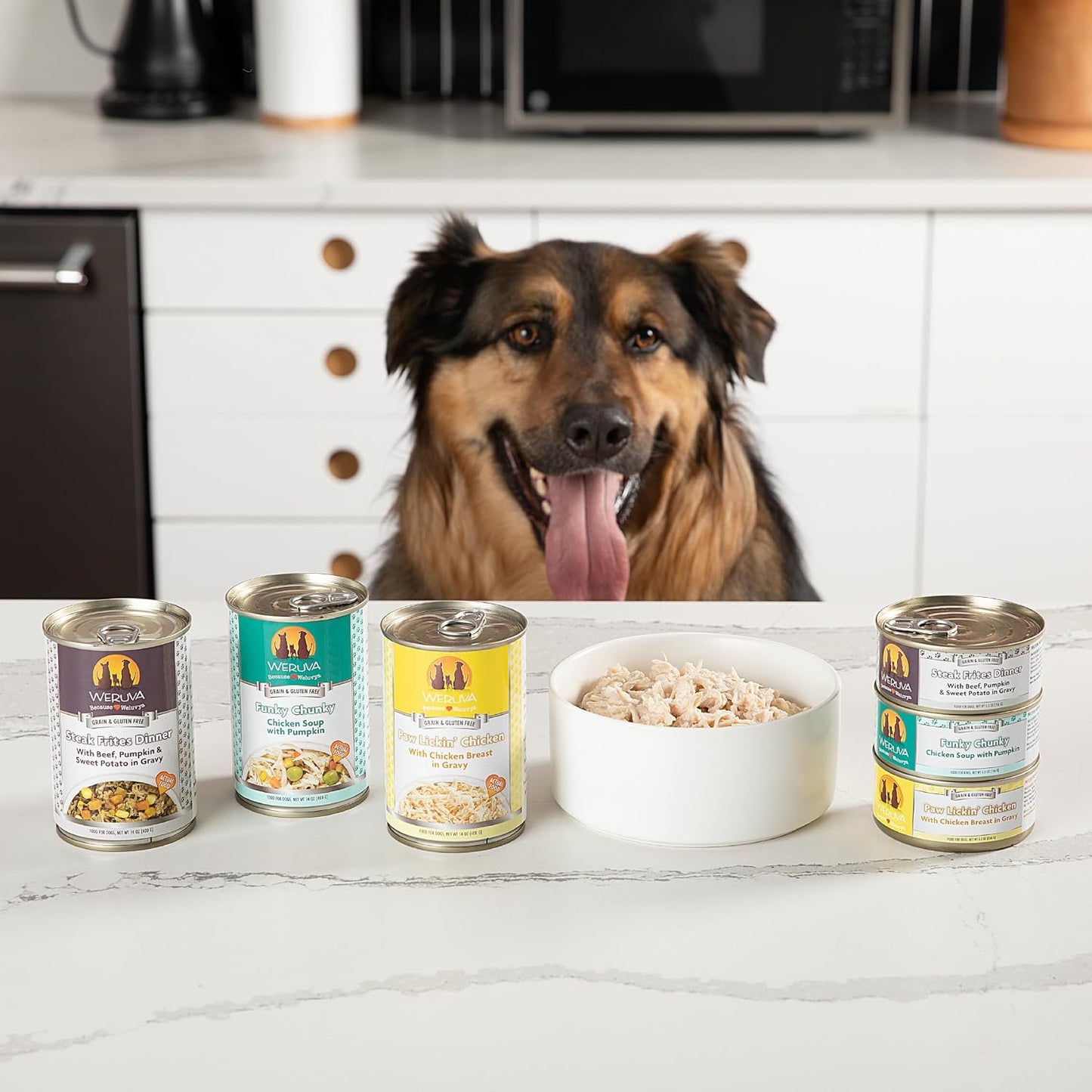 Premium imported USA pet care Weruva grain free canned food for adult dog maintenance.