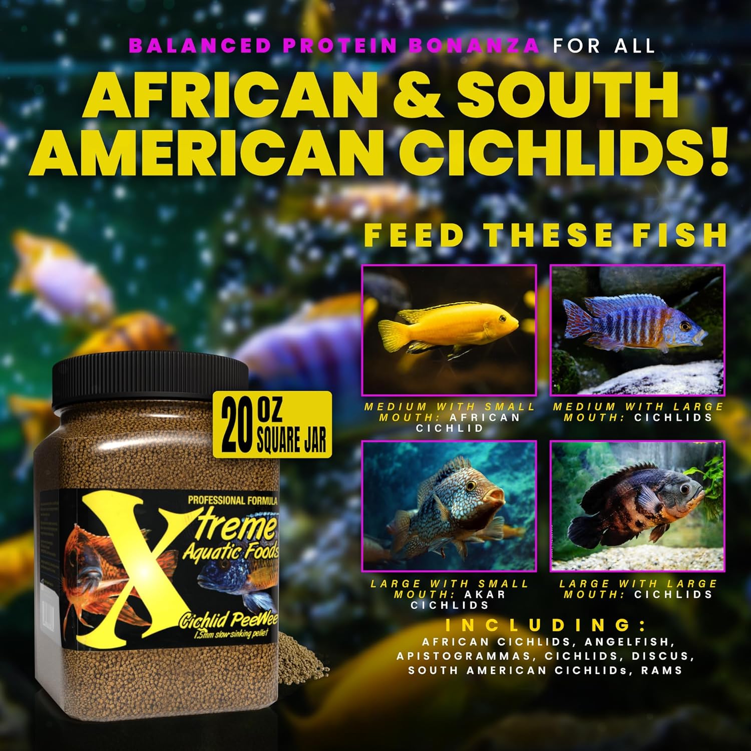 Nutritional information label on Xtreme Aquatic Foods 20 ounce container