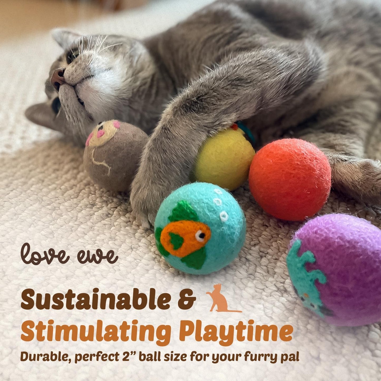 Hustle and Blush cat toy balls on floor for play