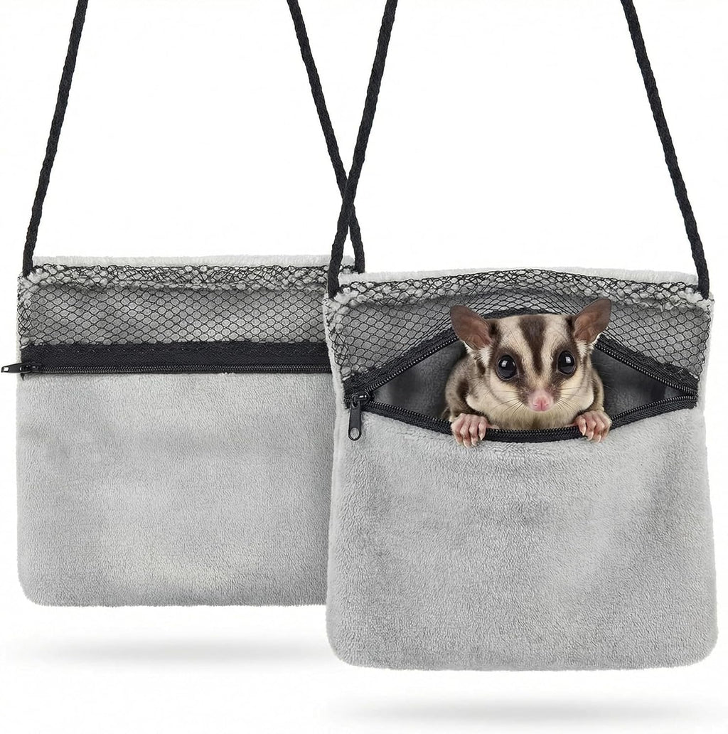 Sweetude 2 Pcs Sugar Glider Pouch Breathable Carrying Bonding Pouch Soft Hamster Carrier with Strap Zipper Small Animal Travel Sleeping Bag Cage Accessories for Rat Reptile Other Small Pets(Black) - Image 7