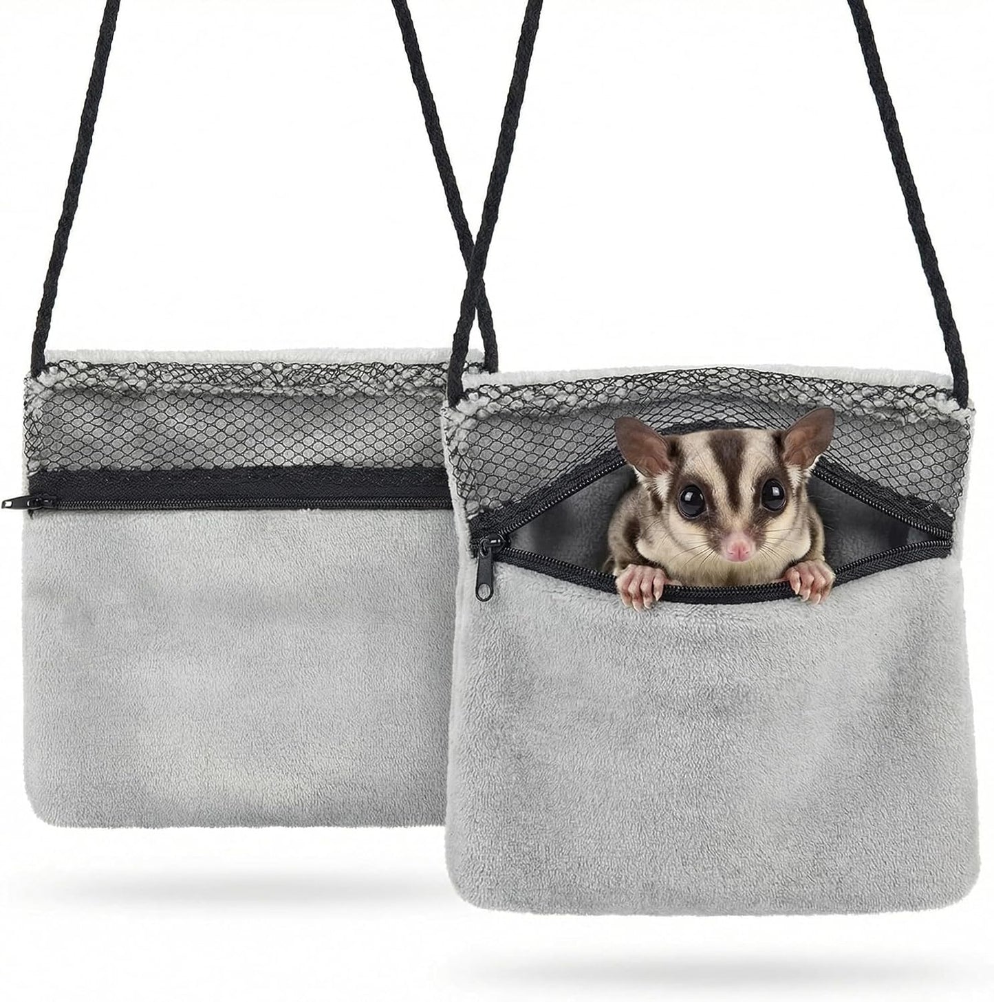 Sweetude 2 Pcs Sugar Glider Pouch Breathable Carrying Bonding Pouch Soft Hamster Carrier with Strap Zipper Small Animal Travel Sleeping Bag Cage Accessories for Rat Reptile Other Small Pets(Black) - Image 7