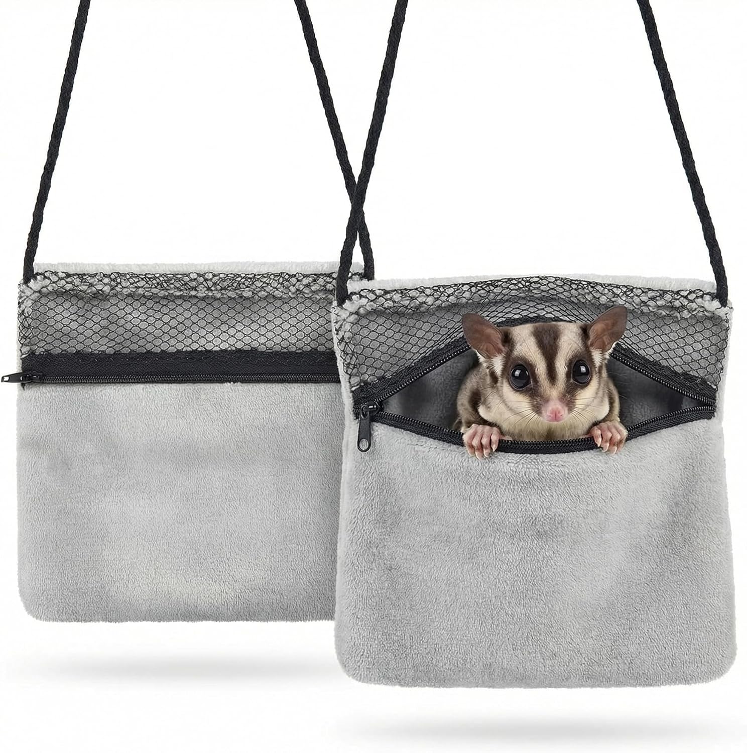 Sweetude 2 Pcs Sugar Glider Pouch Breathable Carrying Bonding Pouch Soft Hamster Carrier with Strap Zipper Small Animal Travel Sleeping Bag Cage Accessories for Rat Reptile Other Small Pets(Black) - Image 7