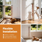 Dog using potty training bell on interior door