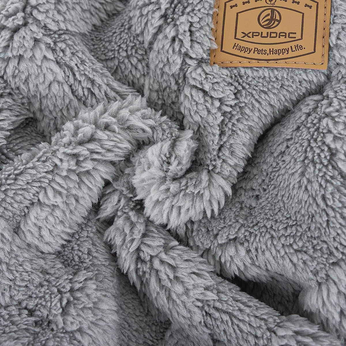 XPUDAC grey turtleneck pet jumpsuit showcasing the soft textured fleece material.