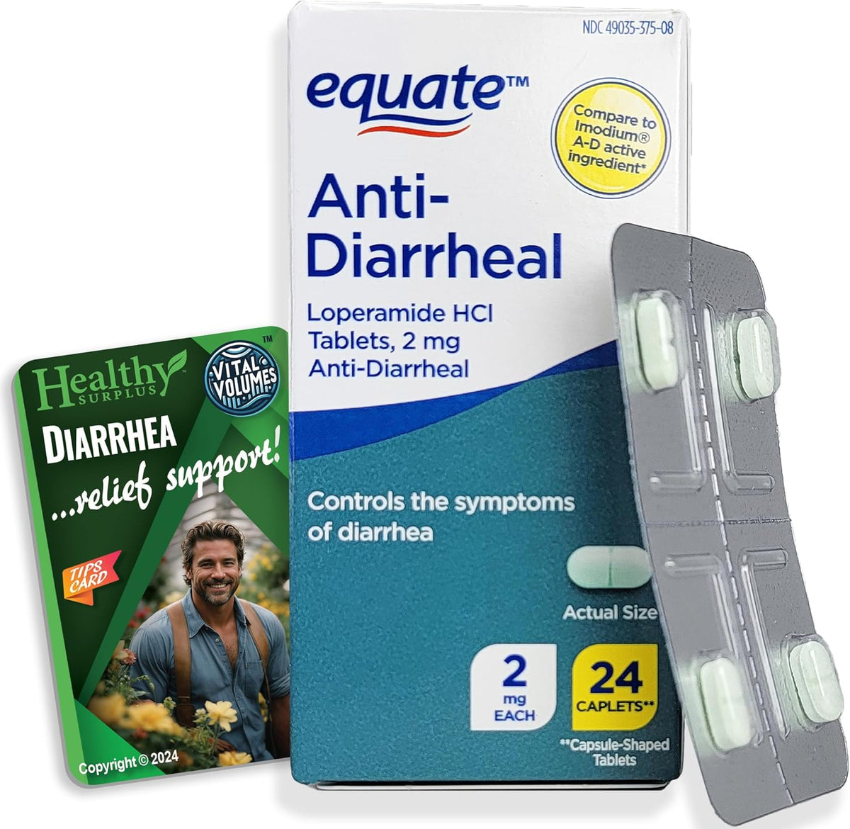 Healthy Surplus Equate Anti Diarrheal Loperamide Hydrochloride 2 mg front packaging view