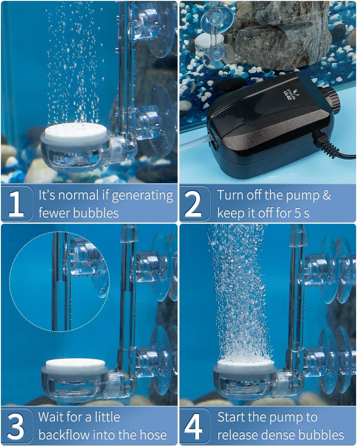 Pawfly ultra high dissolved bubbler submerged in a small nano fish tank creating bubbles.