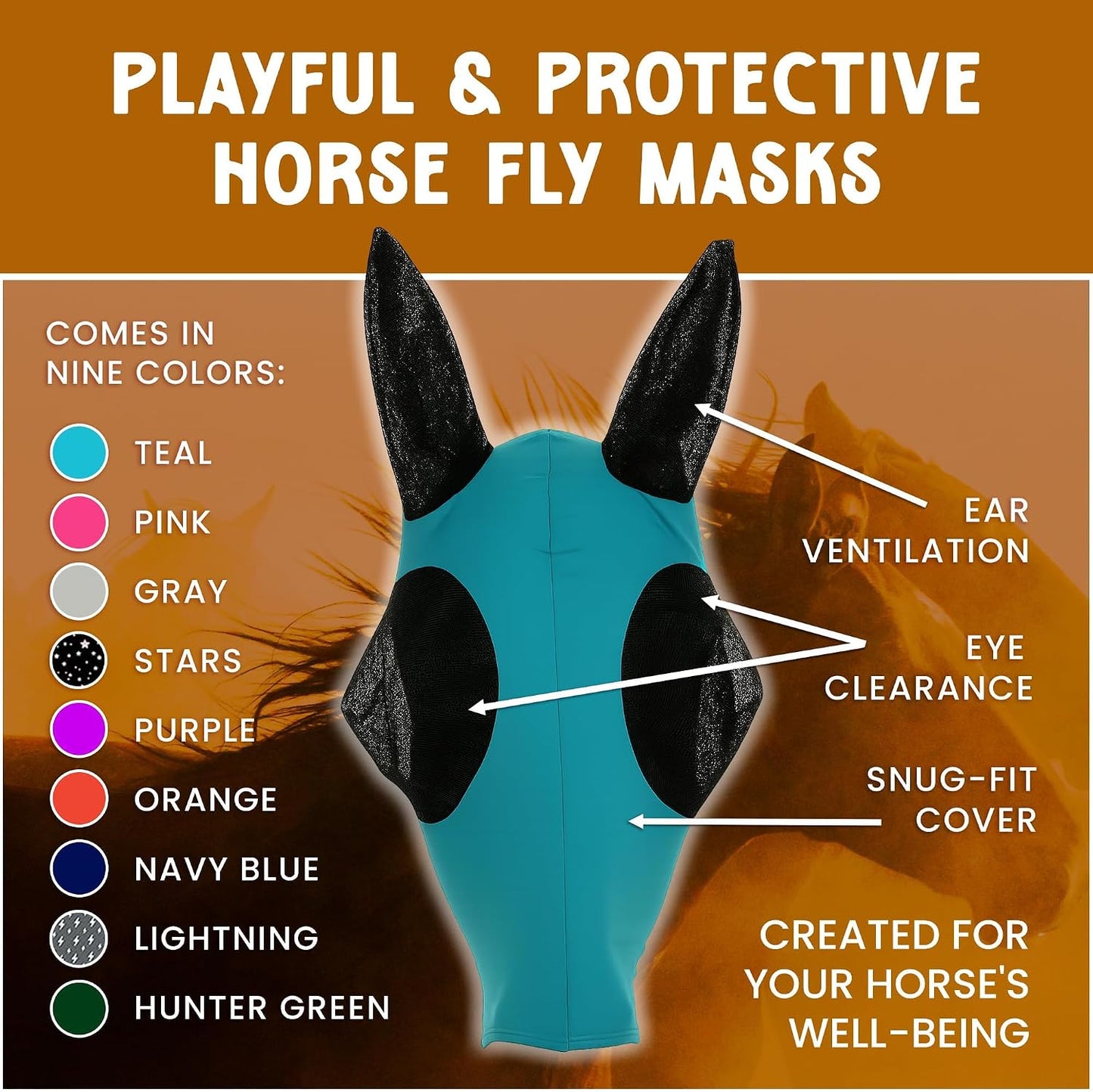 Close up of moldable ear covers on Prairie Horse Supply fly mask