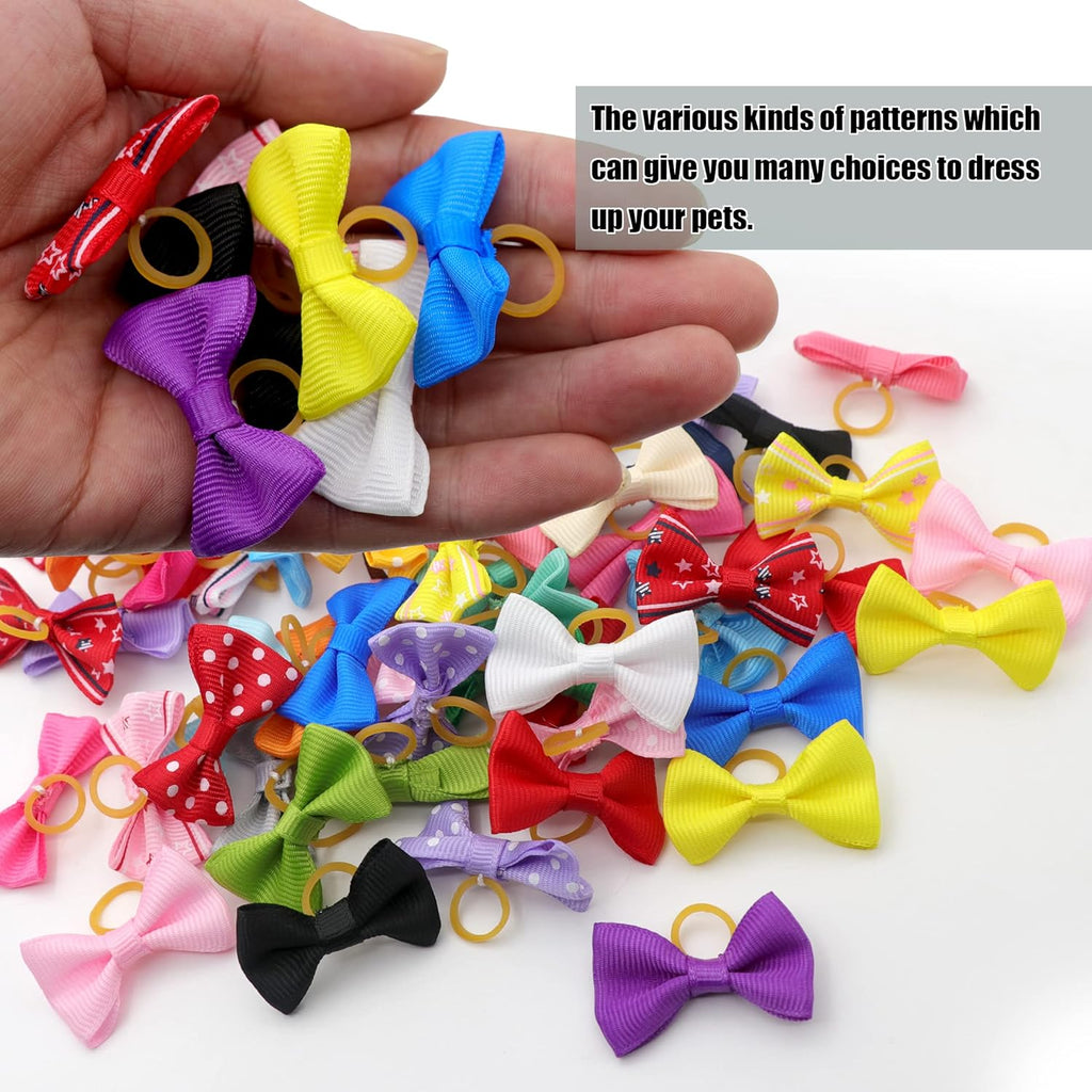 Close up view of durable rubber bands on small dog hair accessories.