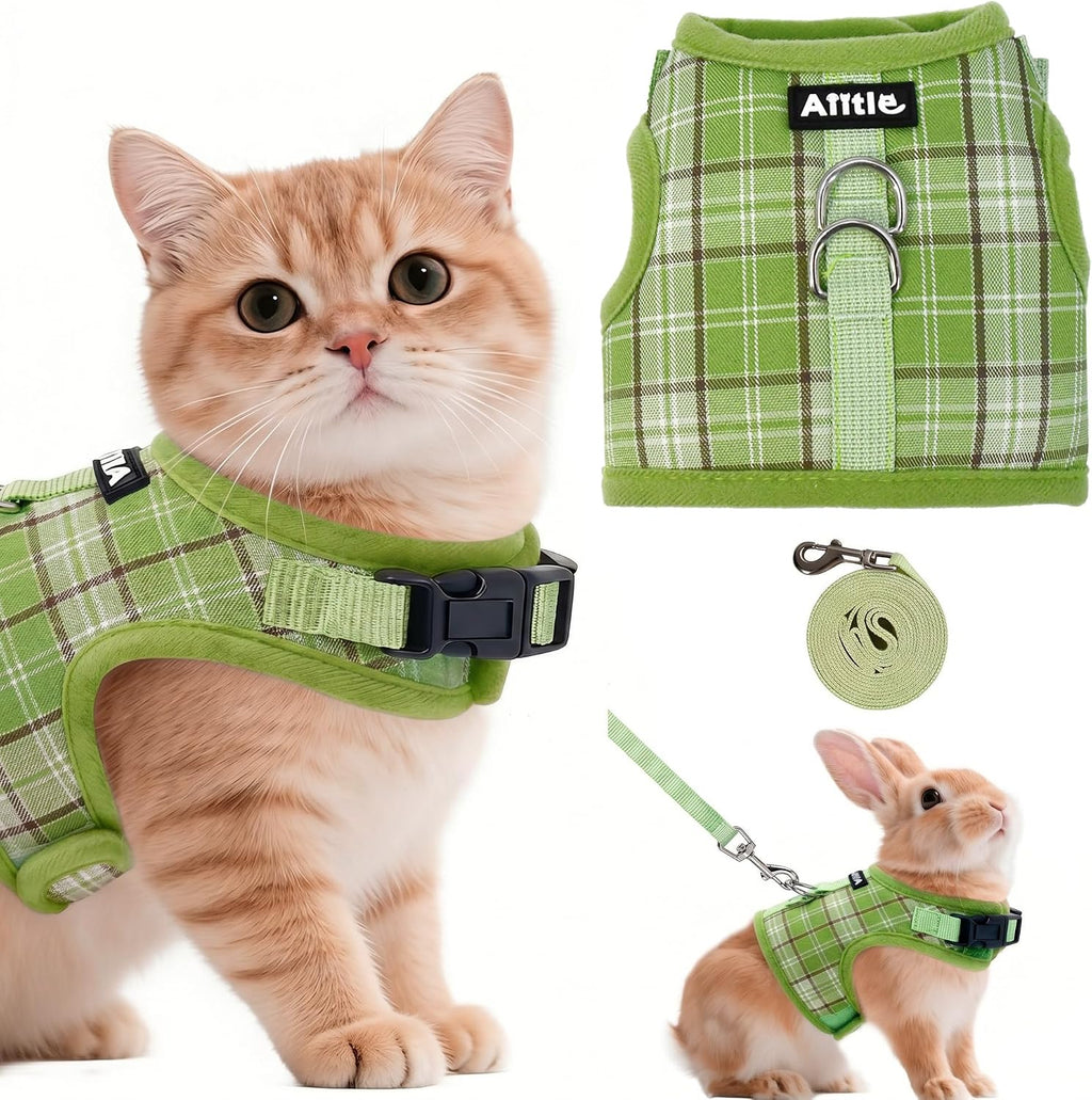 AIITLE Bunny Harness and Leash Set Escape Proof - Magic Tape Design, Lightweight Plaid Pattern Mesh Padding, No Pull No Choke for Puppy Cat Rat Squirrel Ferret, Outdoor Walking Running, Beige S - Image 11