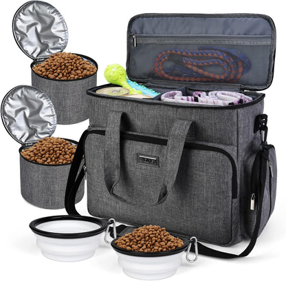 BAGLHER Dog Travel Bag, Pet Travel Bag (ALL Pet Travel Supplies), With 2 Pet Food Containers and 2 Collapsible Silicone Bowls; Essential Kits for Pet Travel Grey - Image 9