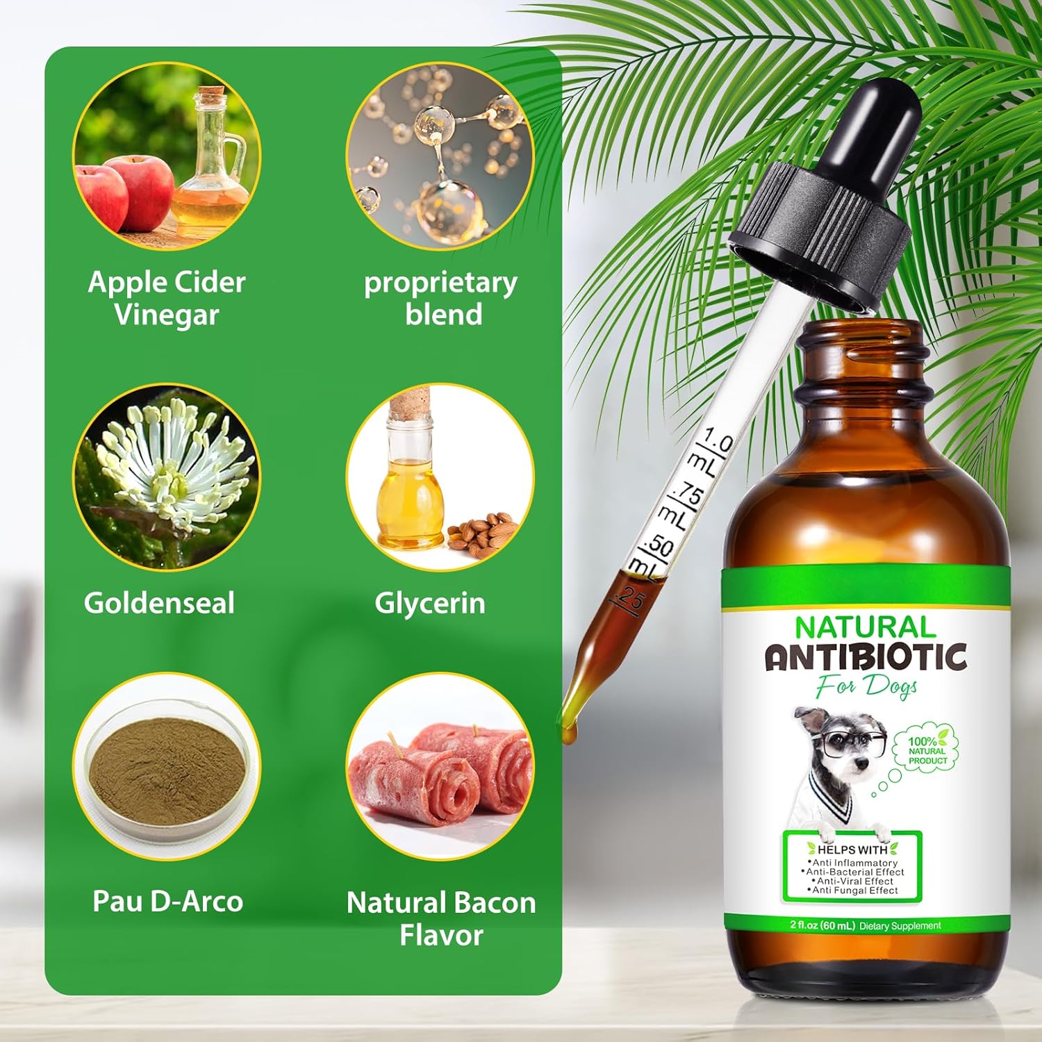 NenMaoKeNu dog allergy and itch relief supplement liquid dropper closeup